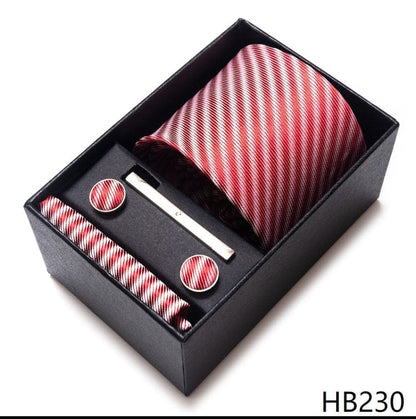 Silk Brand Tie Handkerchief Cufflink Set Necktie Holiday Gift Box Man's Blue Gold Suit Accessories Slim Cravat Wedding Gravatas