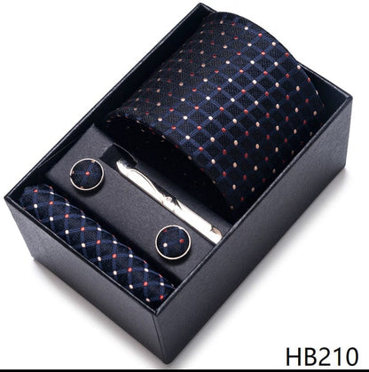 Silk Brand Tie Handkerchief Cufflink Set Necktie Holiday Gift Box Man's Blue Gold Suit Accessories Slim Cravat Wedding Gravatas