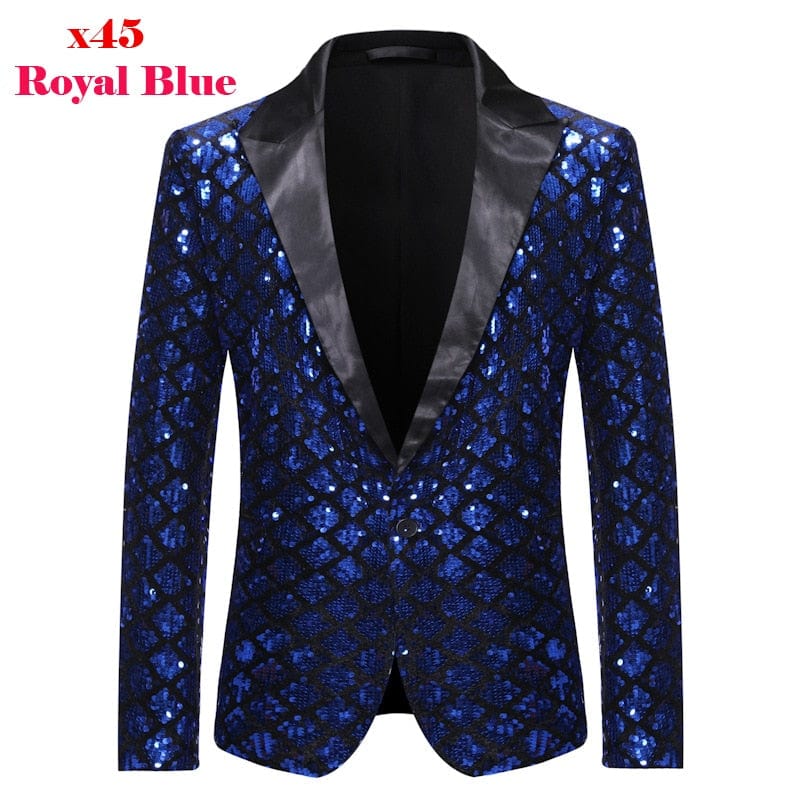 Silver Sequin Plaid Blazer Jacket Men 2019 Fashion Slim FIt One Button Dress Suit Blazer Male Party Wedding Stage Costume Homme