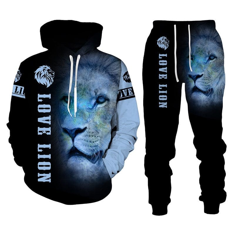 Hoodie Sweatpants 2 Piece Suit For Men Autumn The Lion Long Sleeve Outdoor Outfits Hiphop Pullover Tracksuit Big Size Clothes