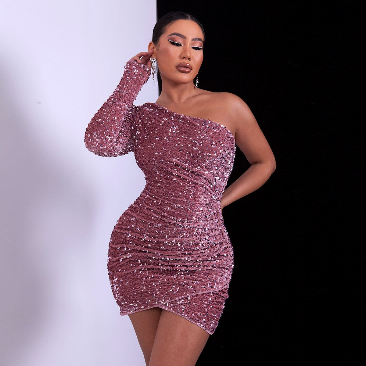 Rochie elegantă Yissang, neagră, cu un singur umăr, rochie de cocktail sexy, rochie de vară, modă, neregulată, fără mâneci, cu paiete, pentru petrecere