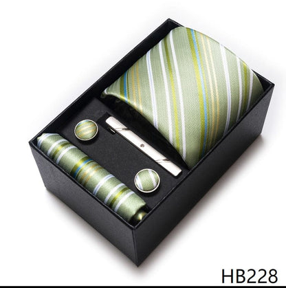 Silk Brand Tie Handkerchief Cufflink Set Necktie Holiday Gift Box Man's Blue Gold Suit Accessories Slim Cravat Wedding Gravatas