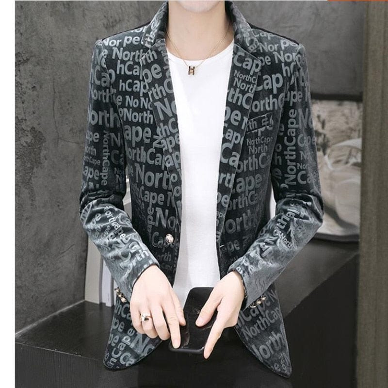 Mens Velvet Blazers 2022 Spring New Fashion Casual Slim Gold Velvet Letter Print Suit Jacket Male Blazer Brand Clothing Coat