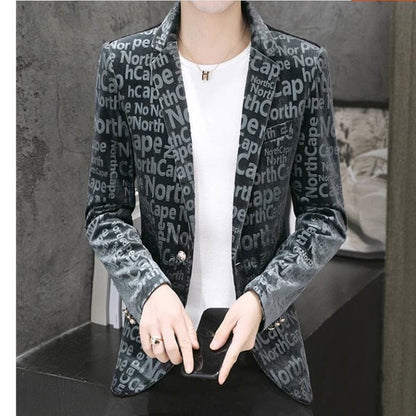 Mens Velvet Blazers  Spring New Fashion Casual Slim Gold Velvet Letter Print Suit Jacket Male Blazer Brand Clothing Coat