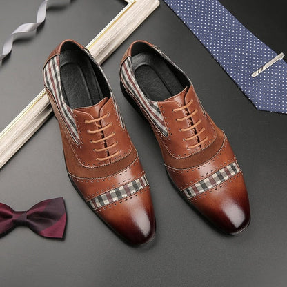 Men's Brogue Shoes Brown Black Patchwork Fabric Business Lace-up Breathable Dress Shoes  Men Casual Shoes Free Shipping