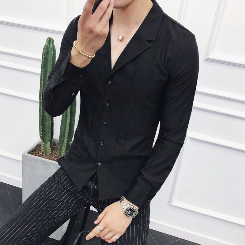 2023 Brand Clothing Men High Quality Spring Long-Sleeved Shirts/Male V-neck Slim Fit Casual Business Shirts Plus Size S-4XL