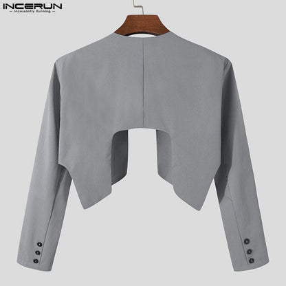 Fashion Men Blazer Solid Color Open Stitch Long Sleeve Streetwear Irregular Thin Suits Men  Casual Crop Coats S-5XL INCERUN