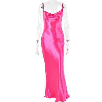JULISSA MO Sexy Spaghetti Strap Backless Summer Dress Women Satin Lace Up Trumpet Long Dress Elegant Bodycon Party Dresses