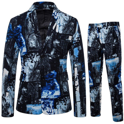 New Men's Fashion Suit Two-piece Casual Blazers 3D Floral Print Fashion Men Blazer Mens Suits with Pants Party Stage Bar
