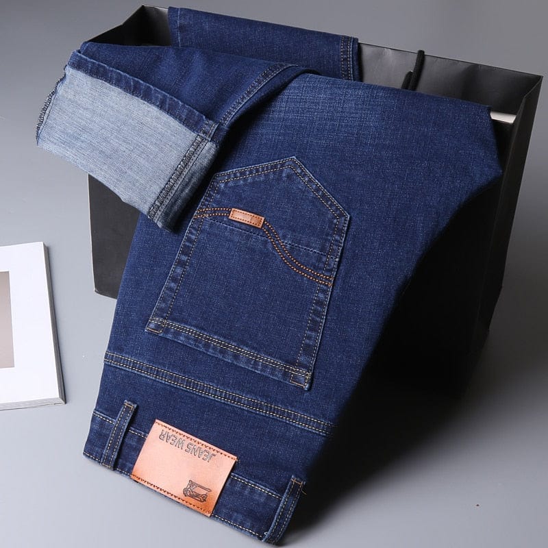 New Men's Fashion Jeans Business Casual Stretch Slim Jeans Classic Trousers Denim Pants Male Black Blue