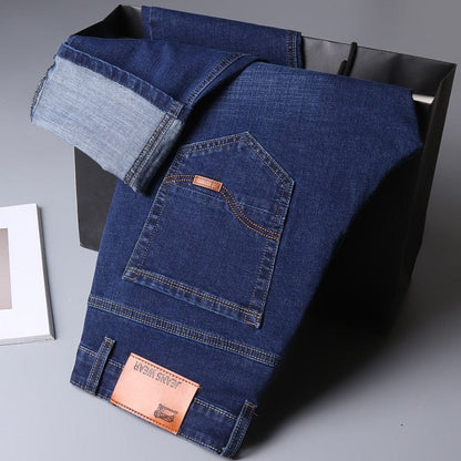 New Men's Fashion Jeans Business Casual Stretch Slim Jeans Classic Trousers Denim Pants Male Black Blue
