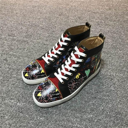 Pantofi de lux Pantofi cu fund roșu Top înalt Bărbați și femei Cupluri Trend piele Tendință de iarnă Tenisi casual