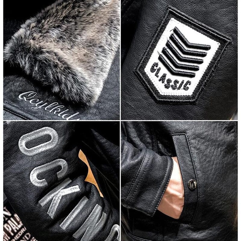 Men Jacket Winter Faux Fur Coat Casual Motor PU Leather Male Spring Autumn Solid Color Vintage Pele Overcoat Leather Jacket