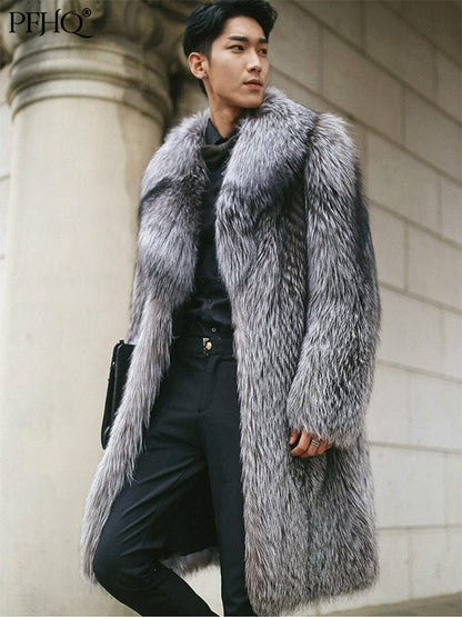PFHQ  Men's Loose Trendy Imitation Mink Hair Coat New Fashion Faux Fur Fox Long Big Size Male Clothes Free Shipping 21Q4429