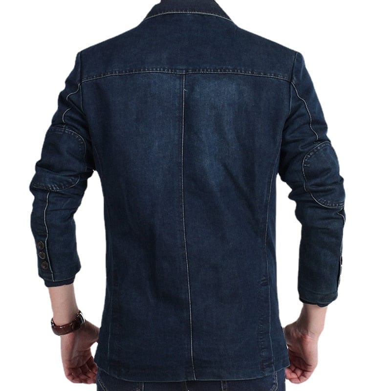 Blazers Jacket Men Casual Denim Slim Pocket Splicing Coat Men&#39;s Long Sleeve Single-Breasted Turn-down Collar Blazers Jacket