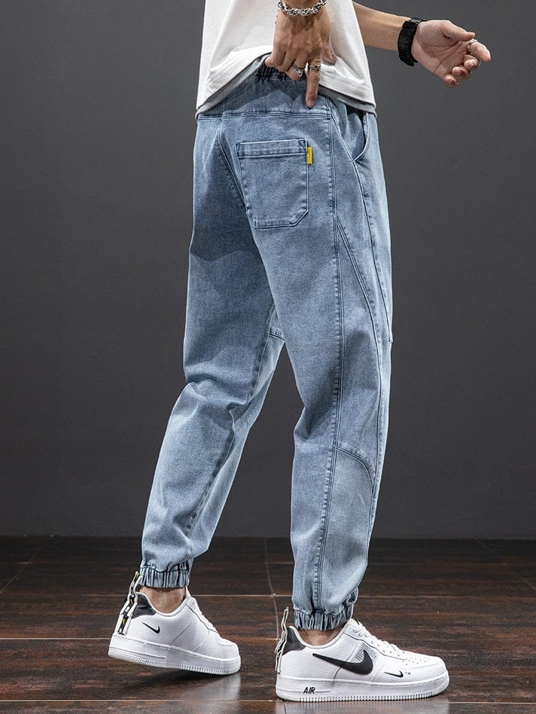 Primăvară vară Blugi largi casual din bumbac solid Pantaloni de jogging din denim pentru bărbați Pantaloni harem Pantaloni blugi Mărime mare 6XL 7XL 8XL