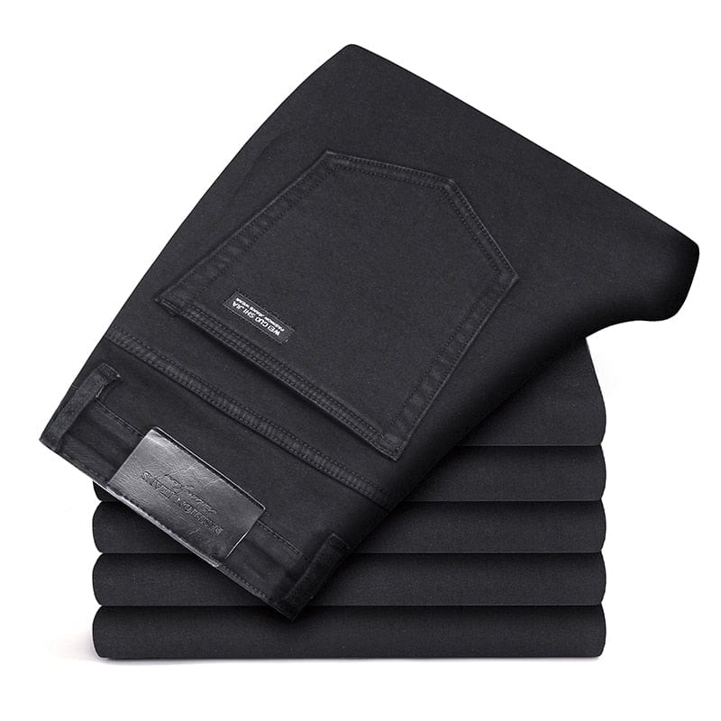 Straight Men's Classic Blue Black Grey Denim Elastic Regular Fit Male Stretch Jeans Business Casual  Style Pants