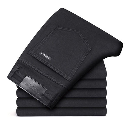 Straight Men's Classic Blue Black Grey Denim Elastic Regular Fit Male Stretch Jeans Business Casual  Style Pants