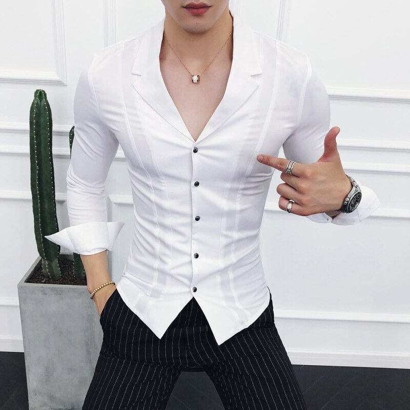 2023 Brand Clothing Men High Quality Spring Long-Sleeved Shirts/Male V-neck Slim Fit Casual Business Shirts Plus Size S-4XL