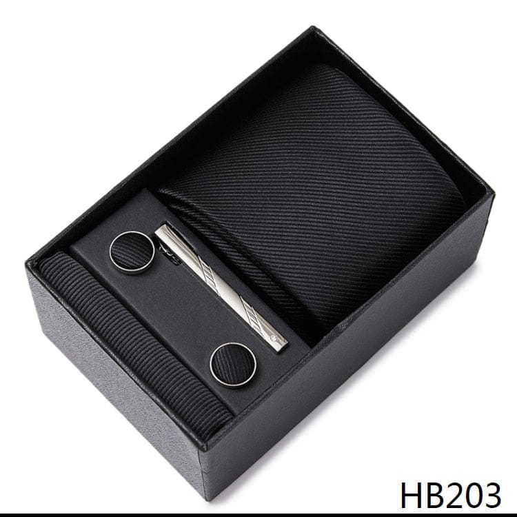 Silk Brand Tie Handkerchief Cufflink Set Necktie Holiday Gift Box Man's Blue Gold Suit Accessories Slim Cravat Wedding Gravatas