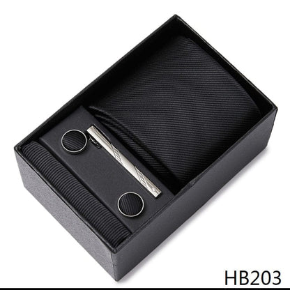 Silk Brand Tie Handkerchief Cufflink Set Necktie Holiday Gift Box Man's Blue Gold Suit Accessories Slim Cravat Wedding Gravatas