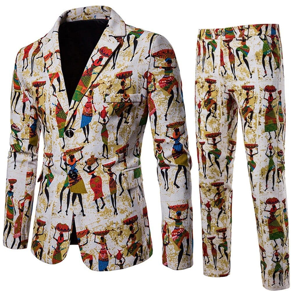 New Men's Fashion Suit Two-piece Casual Blazers 3D Floral Print Fashion Men Blazer Mens Suits with Pants Party Stage Bar