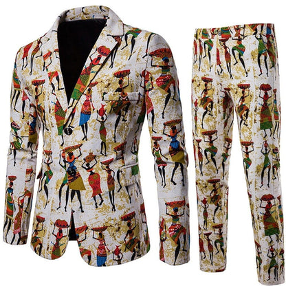 New Men's Fashion Suit Two-piece Casual Blazers 3D Floral Print Fashion Men Blazer Mens Suits with Pants Party Stage Bar