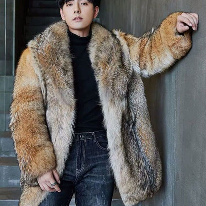 High-end Direct Sales Men's Medium and Long Wolf Fur Coat Fur Coat Mink Fur Coat Men