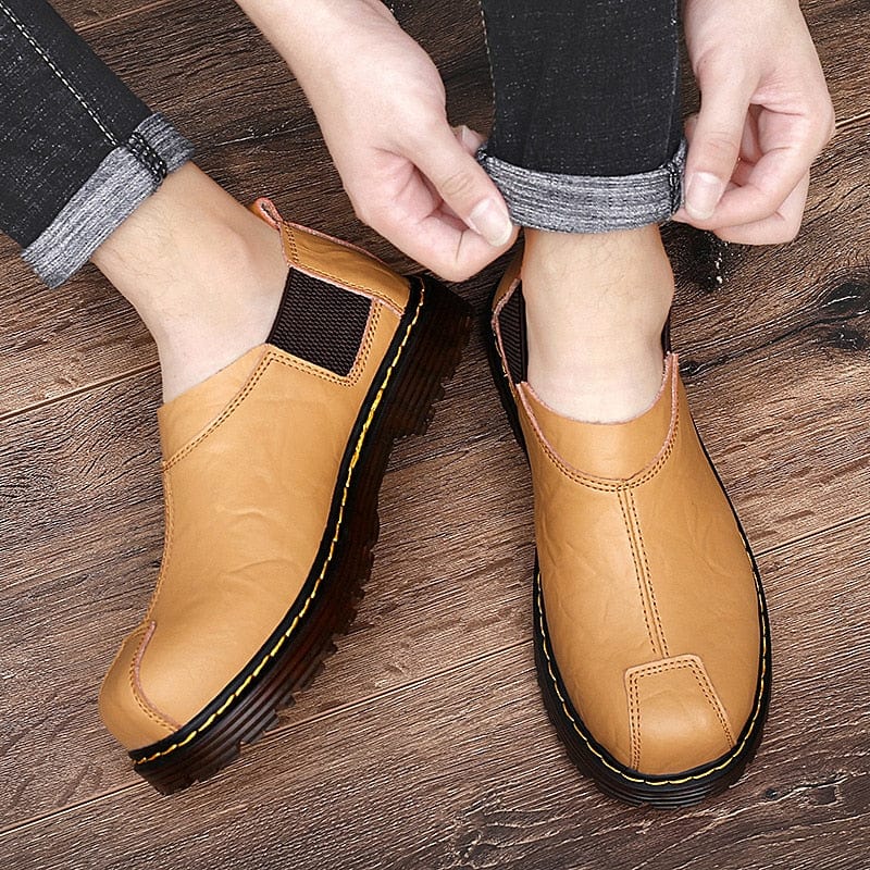 Men&#39;s Big-head Leather Shoes Fashion Genuine Leather Casual Shoes Top Quality Dress Oxford Shoes Men Flats Work Shoes Size 38-47