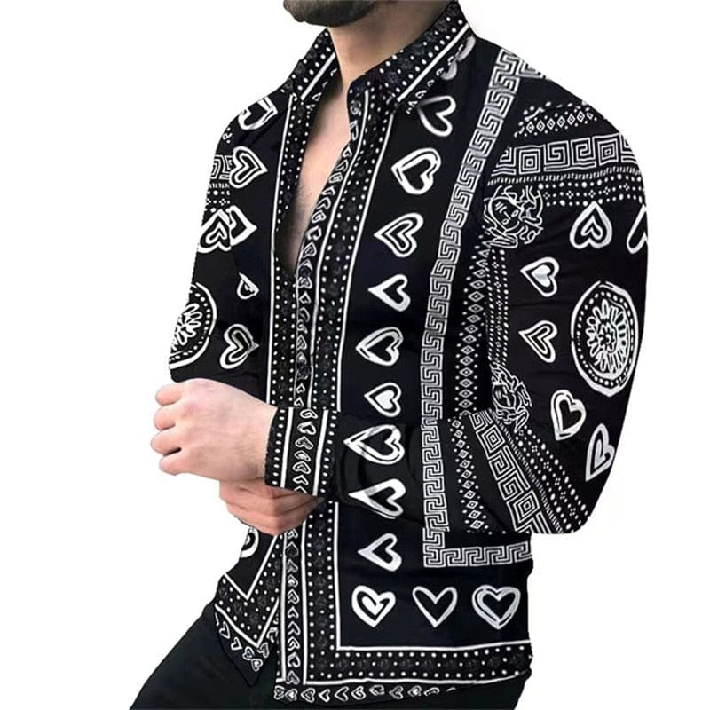 New Retro Men's Shirts Casual Shirts Light Luxury Pattern Printing Long Sleeved Tops Men's Clothing Cardigan Shirt XS-8XL