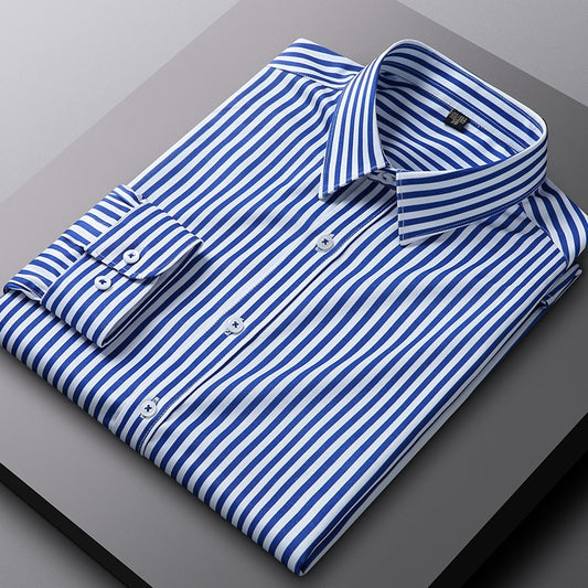 High Quality Stripe Stretch Anti-Wrinkle Non-iron Men Shirts Long Sleeve Dress Shirts Male Slim Social Business Casual Shirt