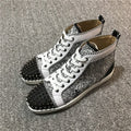 New high-top shoes leather rivets red bottom trend all-match couple casual sneakers