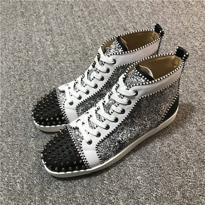New high-top shoes leather rivets red bottom trend all-match couple casual sneakers