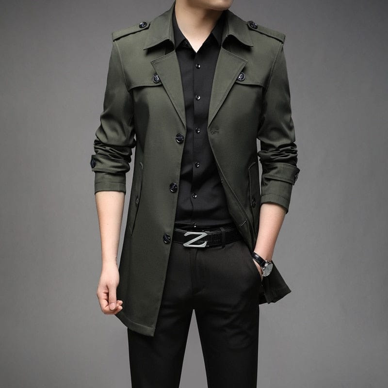 New Spring Men Trench Fashion England Style Long Trench Coats Mens Casual Outerwear Jackets Windbreaker Brand Mens Clothing