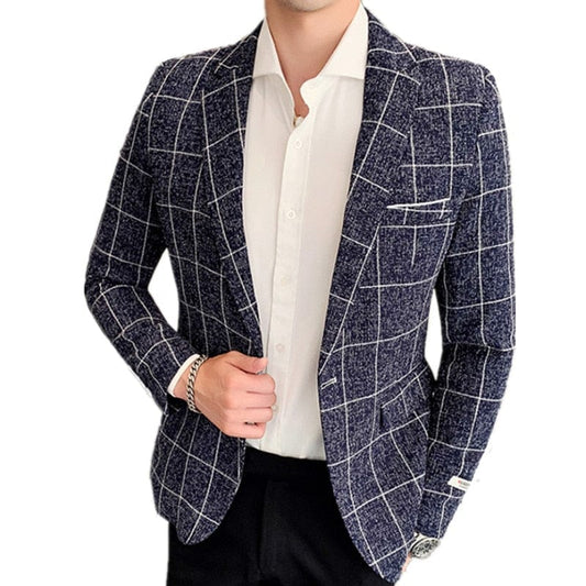 2022 New Men Business Fashion Suit Blazer Plaid Design Plus Size Casual Male Slim Fit Dress Jacket Coat Americana Hombre