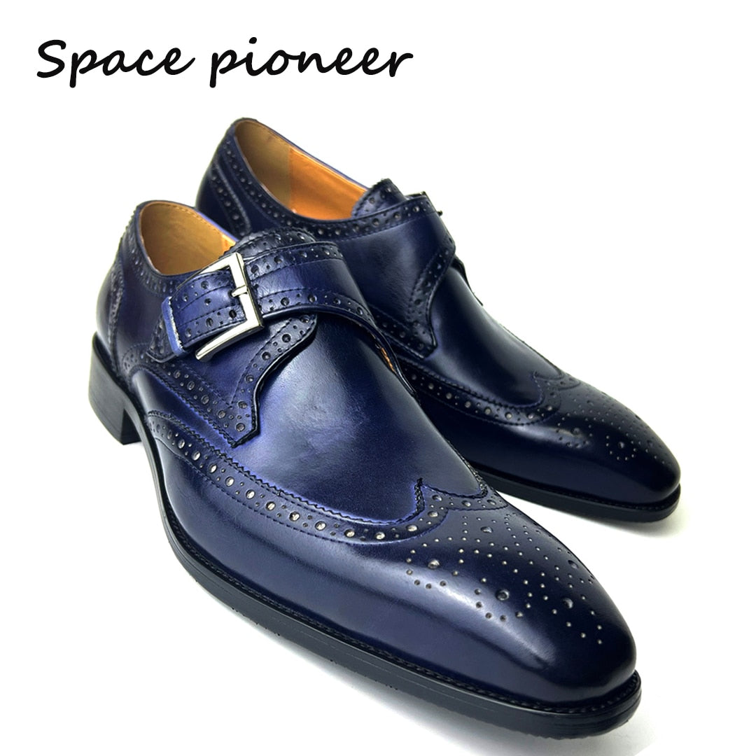 Single Monk Style Wedding Black Dress Bridegroom Shoes Handmade Genuine Leather Fashion Solid Shoes for Men