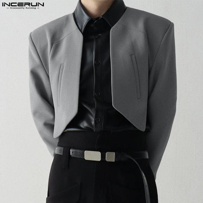 Fashion Men Blazer Solid Color Open Stitch Long Sleeve Streetwear Irregular Thin Suits Men  Casual Crop Coats S-5XL INCERUN