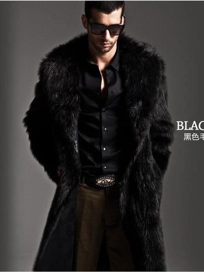 Autumn and Winter Men's Faux Fur Large Lapel Fur Long Men's Faux Fur Jacket fashion thicken Men's Overcoat Mens Clothing