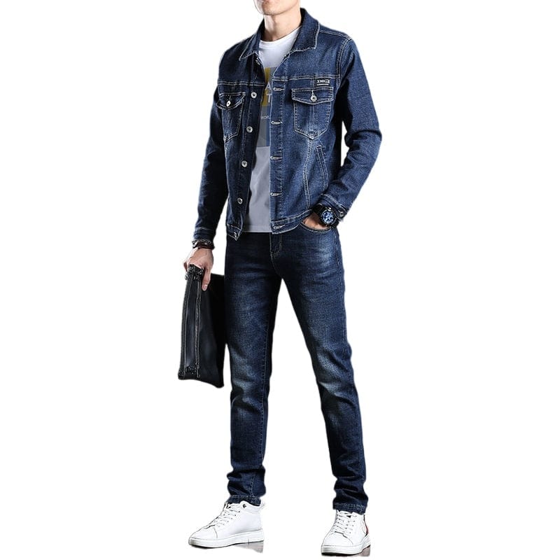 Spring denim jacket men 2021 new suit jacket jacket pants two pieces of men&#39;s spring and autumn models