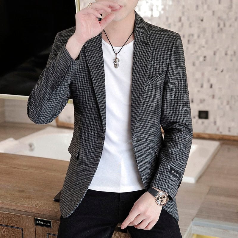 2022 Brand Men Blazer Personality Wild Men&#39;s Suit Jacket High Quality Fashion Plaid Print Slim Fit Warm Blazer Coat Male S-3XL