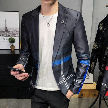 Spring New Men's Plaid Blazer Fashion Casual Men's Slim Suit Jacket Banquet Wedding Party Club Dress Branded Mens Clothing