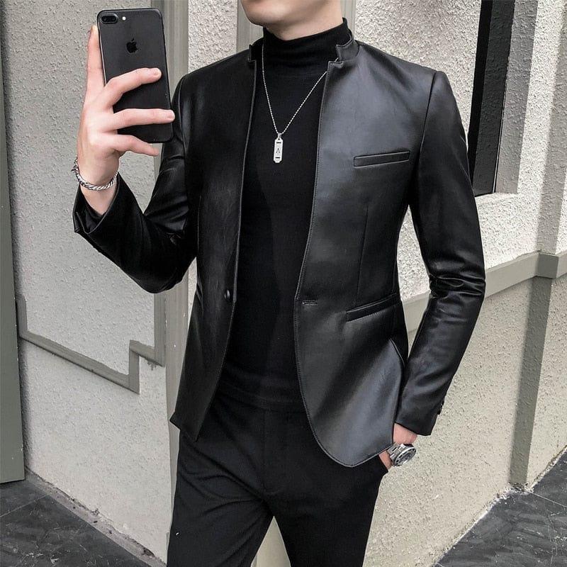 2022 Brand Clothing Men&#39;s Spring Slim Casual Leather Jacket/Male Fashion High Quality Leather Blazers/Man Leisure Clothing 4XL