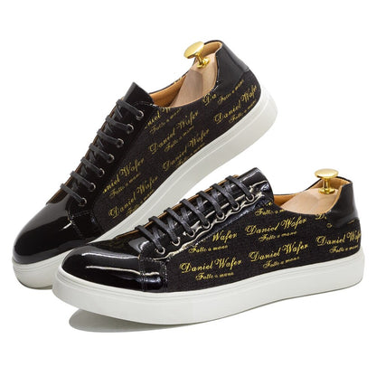 DANIEL WAFER Men's Casual Shoes Luxury Patent Leather Shoes Male Fashion High Quality Lace Up Flats Comfortable Sneaker for Men