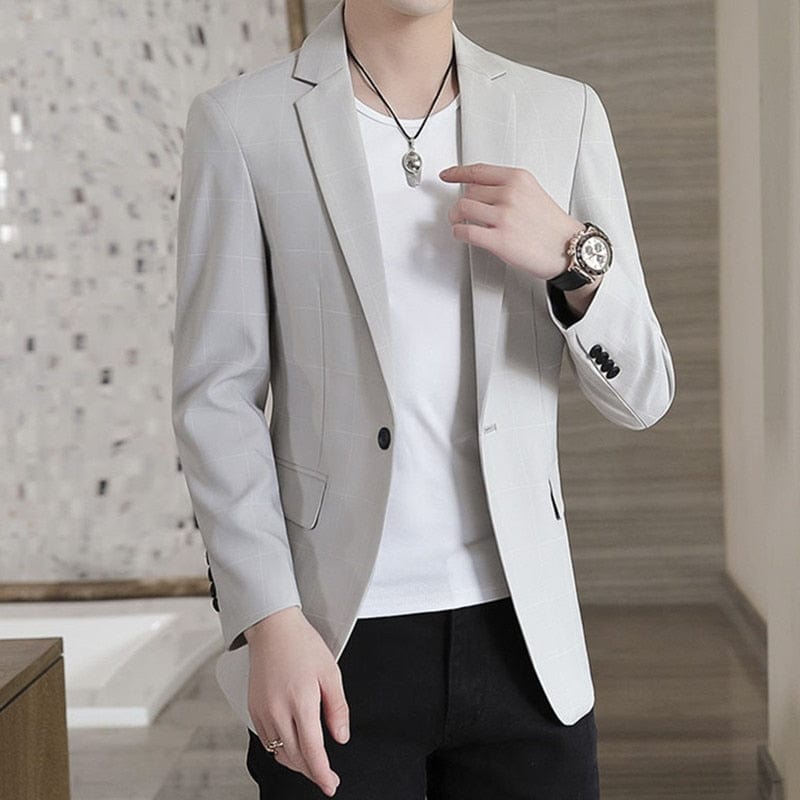 2022 Fashion New Men&#39;s Casual Business Plaid Slim Fit Formal Dress Blazers Jacket Suit Coat