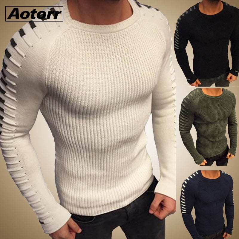 Autumn Winter Sweater Men  New Arrival Casual Pullover Men Long Sleeve O-Neck Patchwork Knitted Men Sweaters Streetwear