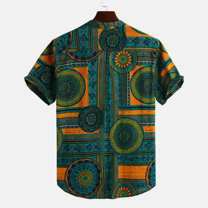 Men Shirt Ethnic Style Print Short Sleeve Stand Collar Camisa Masculina Casual Tops Streetwear Men Hawaiian Shirts  INCERUN