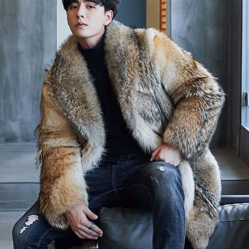 2021 High-end Direct Sales Men&#39;s Medium and Long Wolf Fur Coat Fur Coat Mink Fur Coat Men