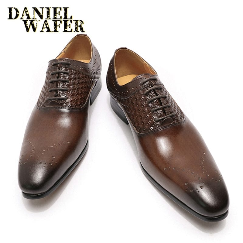 Luxury Brand Formal Men Oxford Brogue Shoes Mens Fashion Formal Pointed Toe Lace Up Office Wedding Genuine Leather Shoes for Men