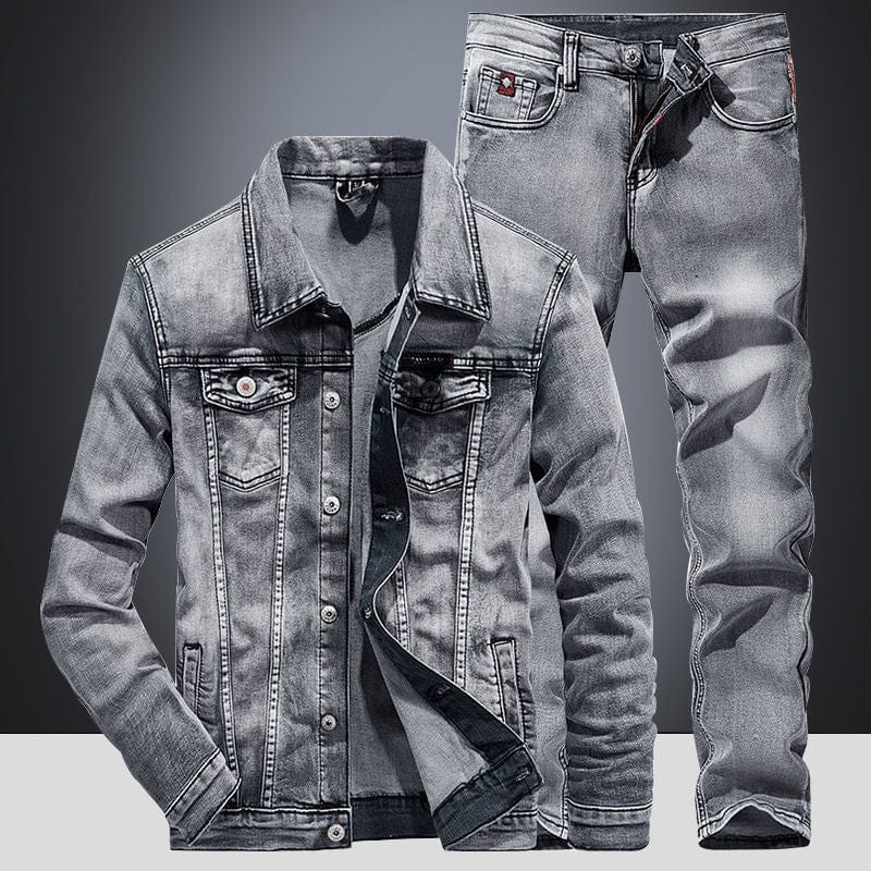 Spring denim jacket men 2021 new suit jacket jacket pants two pieces of men&#39;s spring and autumn models