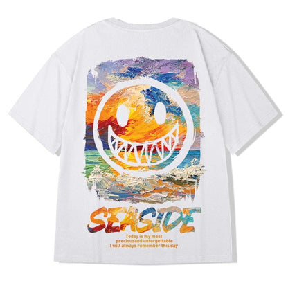 HMZ 2022 Tricou Streetwear Barbati Oversize Hip Hop Tricou Smile Print Harajuku Tricou Vara Maneca Scurta Bumbac Topuri Largi Tricouri